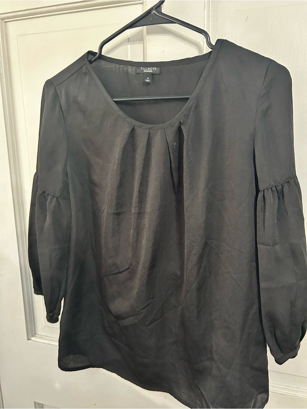 Talbots Black Scoop-Neck Pleat Front Blouse